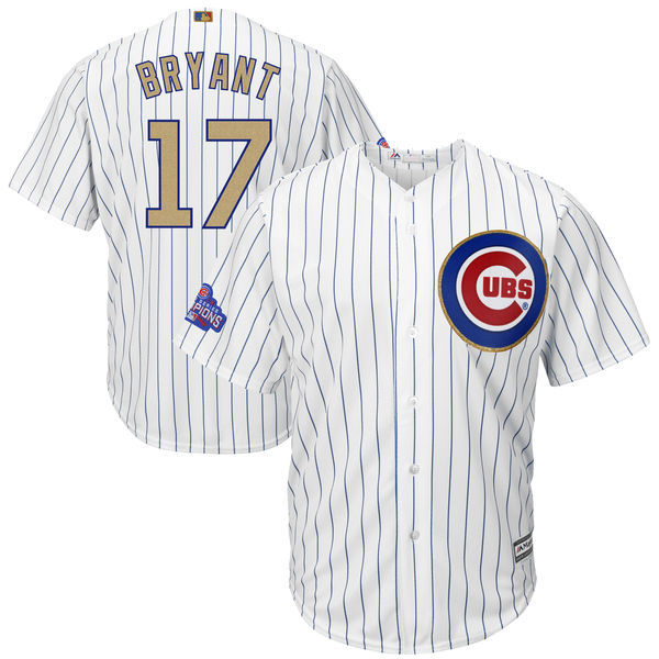 2017 MLB Chicago Cubs #17 Bryant CUBS White Gold Program Game Jersey
